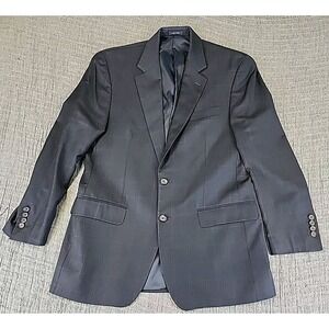 Ralph Lauren 40R Navy Check Blue 100% Wool Suit Jacket Gold Buttons Blazer